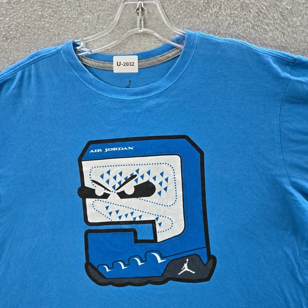 Air Jordan Men Shirt Large Blue Retro 9 Graphic Short Sleeve Crew Neck Tee